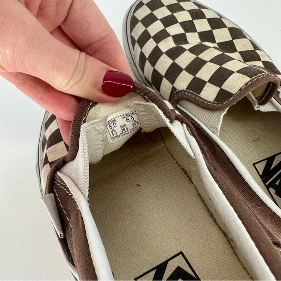 Vans Checkerboard White & Brown Slip-On Shoes Canvas Classic Skate Womens 6.5 - Picture 8 of 8